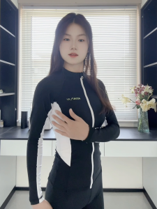 AquaPlay Rash Guard Womens Black Sports Full Zipper Swimsuit Fitness Swimsuit Long Sleeve Surfing Diving Suit Outdoor Sports