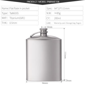 Tiartisan 200ml Titanium Alcohol Whisky Wine Flask with Screw Cap Outdoor Camping Lightweight Mini Wine Pot Bottle with Funnel