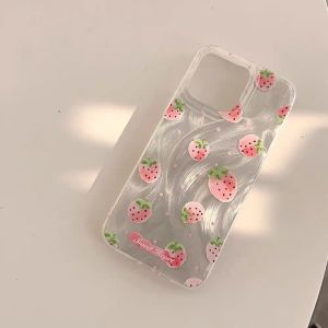 💗Internet celebrity trend+In stock+COD Luxury Laser Silver Pink Strawberry Phone Case for iPhone 16 15 14 13 Pro Max 11 12 13 Pro XR XS MAX SE2 Shockproof Bumper Fundas