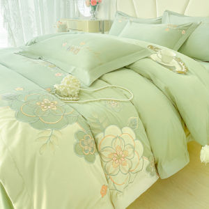 Luxurious 180 Thread Count Pure Cotton Four-Piece Bedding Set Embroidered Bed Sheet Dust Cover Single Quilt Cover for All Seasons