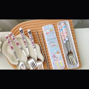 Portable Dinnerware Set Stainless Steel Chopsticks Spoon Fork Sanrio My Melody Cinnamoroll Kuromi Cutlery