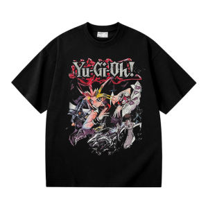 Vintage Retro Anime Summer Washed Short Sleeve Hip Hop Pure Cotton T-Shirt Print round Neck Loose Fit Youth Casual Tee