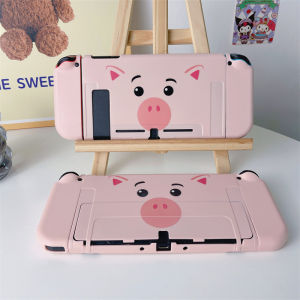 หมูลายการ์ตูนสีชมพูเคสสำหรับนินเท็นโดสวิตช์ OLED/Switch/Switch Lite เคสป้องกัน TPU แบบแยกเคสการ์ตูนป้องกันรอยขีดข่วนเคสนินเท็นโดสวิตช์ OLED/Switch Lite
