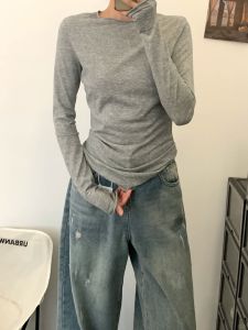 Slim Fit Long Sleeve White Snowflake Cotton Base Shirt Womens Fashionable Versatile Thin T-Shirt Commute Style round Neck