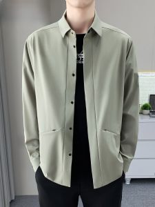 HENGYUANXIANG | Casual Shirt Style Jacket Mens Spring Autumn New Fashion Thin Collar Mens Outerwear Loose Fit Button Decoration Nylon Fiber