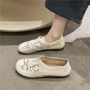 Summer 2025 Womens Soft Bottom Mesh Sandals Boat Shoes Hollow out Design Fashionable Korean Style round Toe mid Heel Sandals