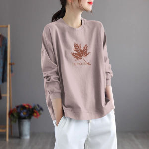 Womens Casual Loose Long Sleeve round Neck Cotton T-shirt plus Size Print Top Comfortable Breathable Autumn Season Wear