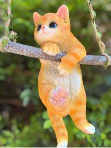 Adorable Cartoon Cat Swing Ornament Outdoor Garden Balcony Decorative Hanging Pendants Creative Animal Style Resin Craft