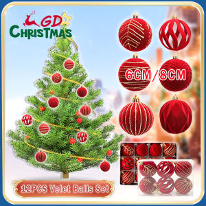 6/12PCS Christmas Balls Set 6/8CM Red Velvet Christmas Ball Xmas Balls for Home Party Decorations
