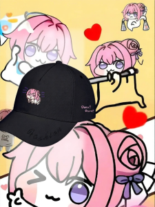 UV Protection Cap with Pink Hair Dog Design