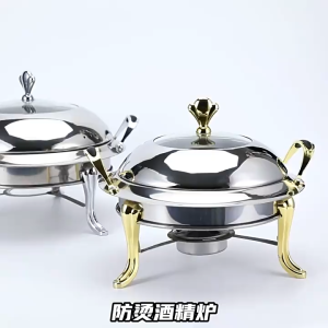 Stainless Steel Round Food Warmer Buffet Food Warmer With Cover Alcohol Stove Hot Pot Tray Adjustable Temperature Buffet Insulation Stove For Household Camping Party