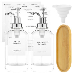 2pcs Dispensing Bottles Coffee Syrup Bottle Glass Container for Kitchen Honey Vinegar Travel Shower Gel Cleanser Pump Dispenser