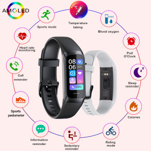 LIGE 1.1 Inch Amoled Heart Rate Monitor Smart Bracelet Wristband Slim Smart Watch Men Women Waterproof Fitness Tracker Band
