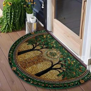 VIKAMA Tree Of Life Semi-Circular Doormat Soft Warm And Noise-Reducing Entrance Hallway Doormat Bathroom Rug Home Decor