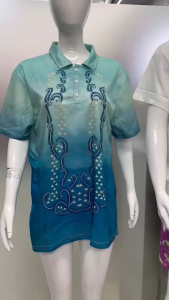 New Barong Tagalog Ethnic Style Polo Shirts Short-Sleeved Tops For Women Retro Pattern Womens Plus Size Polo Shirts High-Quality Daily Casual Lapel Shirt Modern Asean Attire For Women