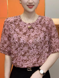 เสื้อยืดคอกลมแขนสั้นระบายอากาศได้ดีสำหรับผู้หญิงวัยกลางคนและผู้สูงอายุ แฟชั่นฤดูร้อน 2025 แขนสั้น คอกลม ระบายอากาศได้ดี ทรงพอดีตัว