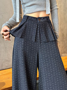 Trendy Polka Dot Wide Leg Suit Pants Womens High Waist Button Detailing Fake Two Piece Spring Autumn Design Sense Casual Trousers
