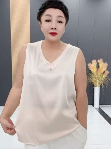 Áo Vest Nữ Mùa Hè Thời Trang Đa Năng Cỡ Lớn Màu Trơn Cổ Chữ V Lụa Acetate Cạp Cao Ren Cắt Xẻ Áo Lót