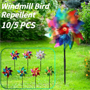 5/10PCS Bird Repeller Reflective Windmill Pinwheel Bird-Scaring Windmill Spinner for Garden Lawn Yard Decor and Keep Birds Away