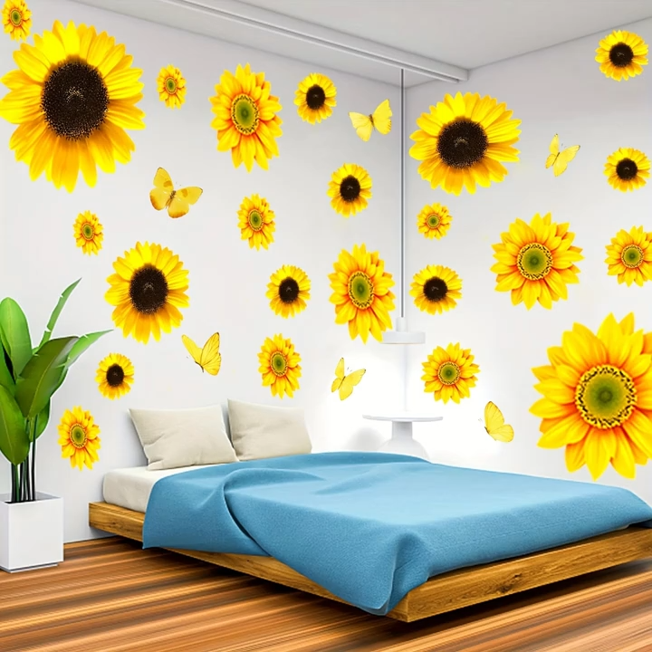 Sunflower Wall Stickers with Hummingbirds & Inspirational Quotes – “God Says You Are…” Design, Bible Verse on Mason Jars, Removable Vinyl Wall Decals for Bedroom, Nursery, Office or Living Room Home Decoration