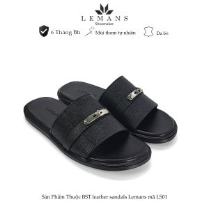 LS01 - Dép quai ngang da bò Epsom LEMANS đế cao su có mùi thơm thiết kế quai da 3 lớp trẻ trung chính hãng BH 06T