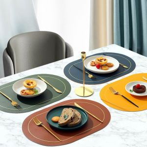 Shopware Nordic Style PU Leather Oval Shape Placemat Insulation Pad Heat-Resistant Oil-proof