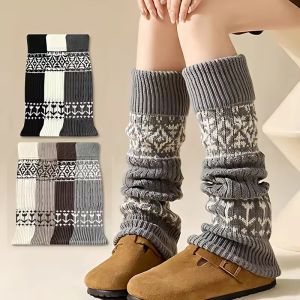 Vintage Knitted Leg Warmers Long Retro American Style Wool Socks Autumn Winter Foot Cover for Women Girls Lolita Boot Cuffs