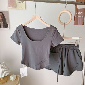 Baju Perempuan Murah Cantik Sports Style Suit T-shirt Short-sleeved Shorts Suit Female Summer New Thin Hot Girl Two-piece Suit Female