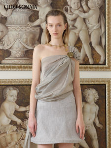 Cello Sonata | Spring Summer Grey Wrinkled Drape Acetate Vest