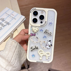 Sanrio | Luxury Cute White Bow Pudding Dog Phone Case For iPhone 17 Pro Max 16 Plus 15 Pro 13 14 Pro Max Shockproof Protective Soft Cover