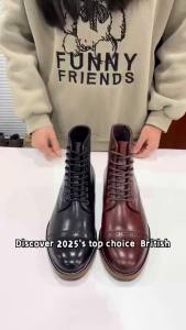 Mens Premium Calfskin Leather Western Boots Anti-Slip Winter Combat Cowboy Shoes for Motorcycle Driving Durability