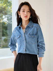 Fashionable Casual Loose Womens Denim Shirt Pure Cotton Long Sleeve Outerwear Vintage Style Straight Cut Fit for Autumn