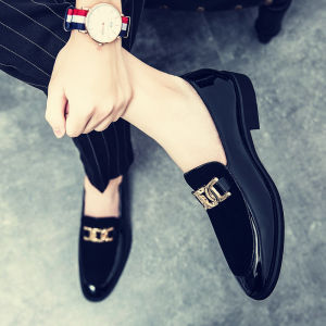 2025 New Summer Pointed Toe Leather Shoes Mens Lazy Bean Business Casual Wedding Grooming Low Heel Flat Rubber Sole Shoes