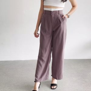 QUEENTIN Celana Panjang Contrast Waist Wanita 0490 Katun Zora Polos Premium