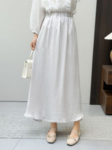 Elegant High Waist Midi Skirt Womens Elastic Waist Satin Look A-Line Skirt Fashionable Spring Summer Skirts by SaiNge