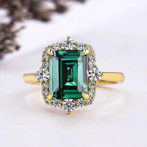 Huitan Cao Cấp Xanh Cubic Zirconia Vuông Nhẫn Thanh Lịch Cưới Ban Nhạc Nữ Tính Khí Tiệc Kỷ Niệm Phụ Kiện Trang Sức