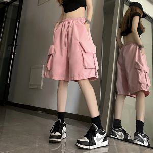 Y2K Cargo Shorts Women Harajuku Black Oversized Wide Leg Shorts Summer Streetwear Fashion High Waist Baggy Short Pants 2025 New