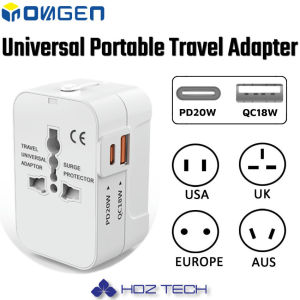 INOVAGEN PD 20W+QC 18W Fast Charging Universal Travel AdapterUS EU AU UK All In One Charging ConverterWorldwide Adapter