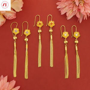 XT Jewellery Korea 24k Floral Tassel Earrings Tricolor Gems 916 Original Gold Plated