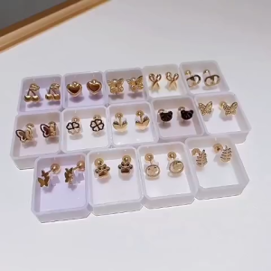 Sepasang Anting Hook Untuk Anak-anak dan Dewasa Motif Flower dan Love Anting Titanium Anti Karat