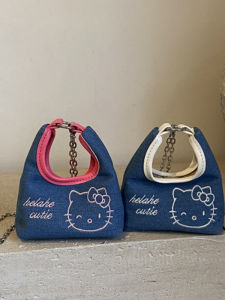 Túi Đeo Chéo Hello Kitty Thêu Denim Mini Thời Trang Cho Trẻ Em Túi Xách Đeo Vai Dễ Thương Cho Bé Gái Túi Xách Da Tổng Hợp