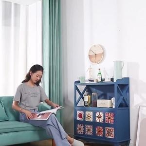 Retro American Painted Wooden Storage Cabinet Multi-Drawer Living Room Bookshelf Balcony Organizer Artistic Country Style