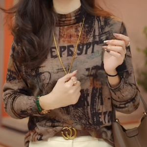 High-End and Fashionable Half Turtleneck Bottoming Shirt Womens Long Sleeves Fall and Winter New Arrival Fleece-lined Thickened Thermal Shirt Inner Wear Blouse