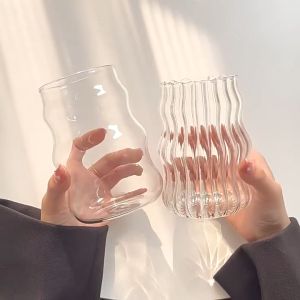 Elegant Wave Design Borosilicate Glass Cup Heat and Cold Resistant High-Quality Drinkware for Hot and Cold Beverages