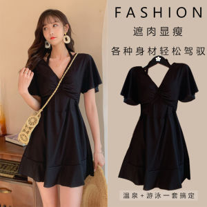 ชุดว่ายน้ำขนาดใหญ่ ชุดเดรส ชุดว่ายน้ำแบบมีโครงหน้าอก ชุดว่ายน้ำลำลอง สไตล์ญี่ปุ่น ชุดว่ายน้ำสำหรับผู้หญิง ชุดเดรสสีพื้น