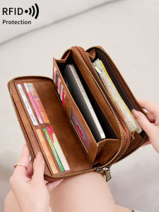 NEW RFID Blocking Vintage Large Capacity Double-Zipper Wallet Stylish Handbag WomenS with Multiple Card Slots and Phone Holder