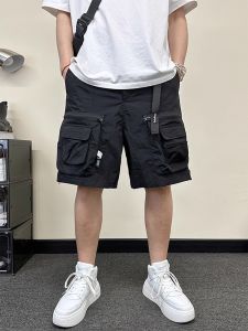 กางเกงขาสั้นแบบลำลองชายทรงหลวมสำหรับฤดูร้อน กางเกงขาสั้นชายหาดแบบห้าแฉก ผ้าฝ้ายผสมโพลีเอสเตอร์ ความยาวปานกลาง ระบายอากาศได้ดี