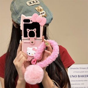เคสโทรศัพท์มือถือลายแมวเคต 3 ซีรีส์ ZFlip7 ZFlip6 ZFlip5/4 Flip3 ป้องกันการตกหล่น ปกป้องจอ สายรัดข้อมือ ลายการ์ตูนน่ารัก