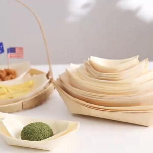 100pcs Wooden Sushi Serving Tray Boat Disposable Japanese Sashimi Plate Snack Dessert Candy Serving Dish for Restaurant Home