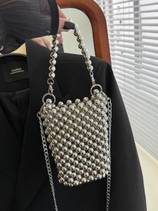 Chic New Womens Bag with Pearl Chain Crossbody Phone Bag Fashionable Synthetic Material Handbag Perfect for Photos